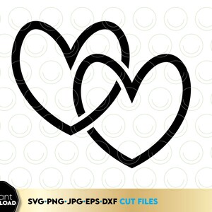 May include: Two black hearts intertwined, forming a single shape. The hearts are outlined in a thick black line.