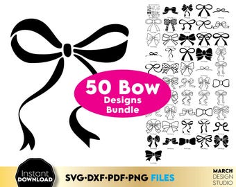 Pacote com 50 desenhos de laços em formato de clipart para artesanato e máquinas de corte, download digital.
