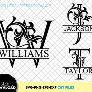 Family Monogram SVG | Split Letter Name Frame (Digital Download)