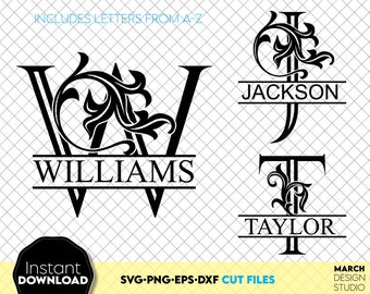 Monograma familiar SVG / Marco con nombre de letra dividida (descarga digital)