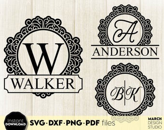 Floral Split Monogram SVG | Family Name, Wedding (Digital Download)