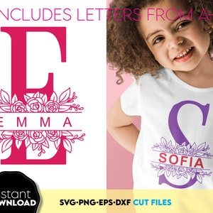 Svg de l'alphabet floral divisé | fleur monogramme svg | lettres florales svg | svg monogramme pour enfants | Ensemble de lettres fractionnées alphabet svg | prénom svg