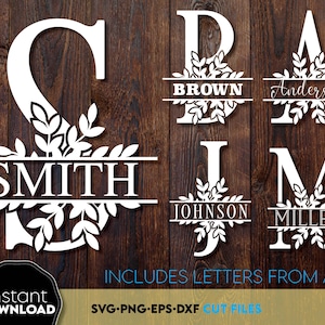 Monograma de apellido / Monograma dividido DXF / Monograma floral SVG / Letras divididas SVG / Monograma de boda SVG / Signo de apellido SVG PNG