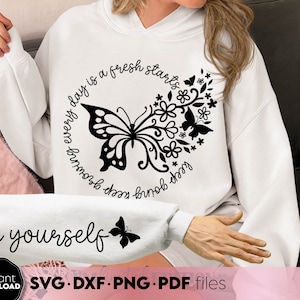 Be Yourself SVG PNG, Dont Astiftsg Png Ärmel Sweatshirt Frühlingszitat DesignSvg Selbstliebe svgPositive tägliche Affirmationen motivierend