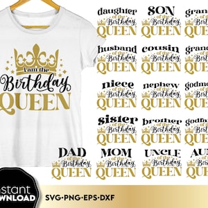 Pacote SVG da Rainha do Aniversário | Placa de Aniversário da Família SVG | Camisetas da Família do Esquadrão de Aniversário SVG | Esquadrão de Aniversário da Menina de Aniversário SVG