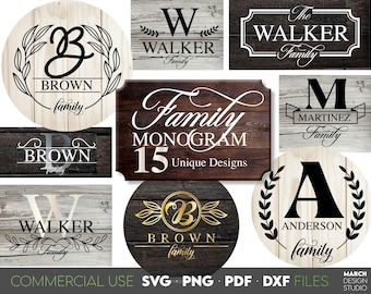 Bundle famille monogramme SVG PNG : nom de famille pour mariage, décoration d'intérieur téléchargement numérique