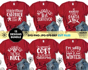 Sarcastic Christmas Quotes SVG PNG Bundle, Funny Shirt Designs, Digital Download