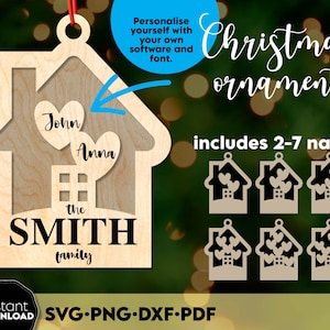 Family Christmas Ornament SVG Bundle for Cricut, Christmas laser cut, custom family member Christmas ornaments, Holiday Vinyl Laser Cut File