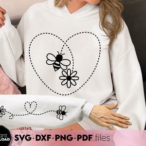 Daisy Svg Png - Bee Svg - Heart Dotted Line Svg - Honeybee Bumblebee - Heart Trail - Heart Path - Svg file for Cricut, Silhouette