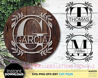 Split Letter Monogram SVG – Family Name Sign, Round Initial Monogram, Cricut Laser Cut File