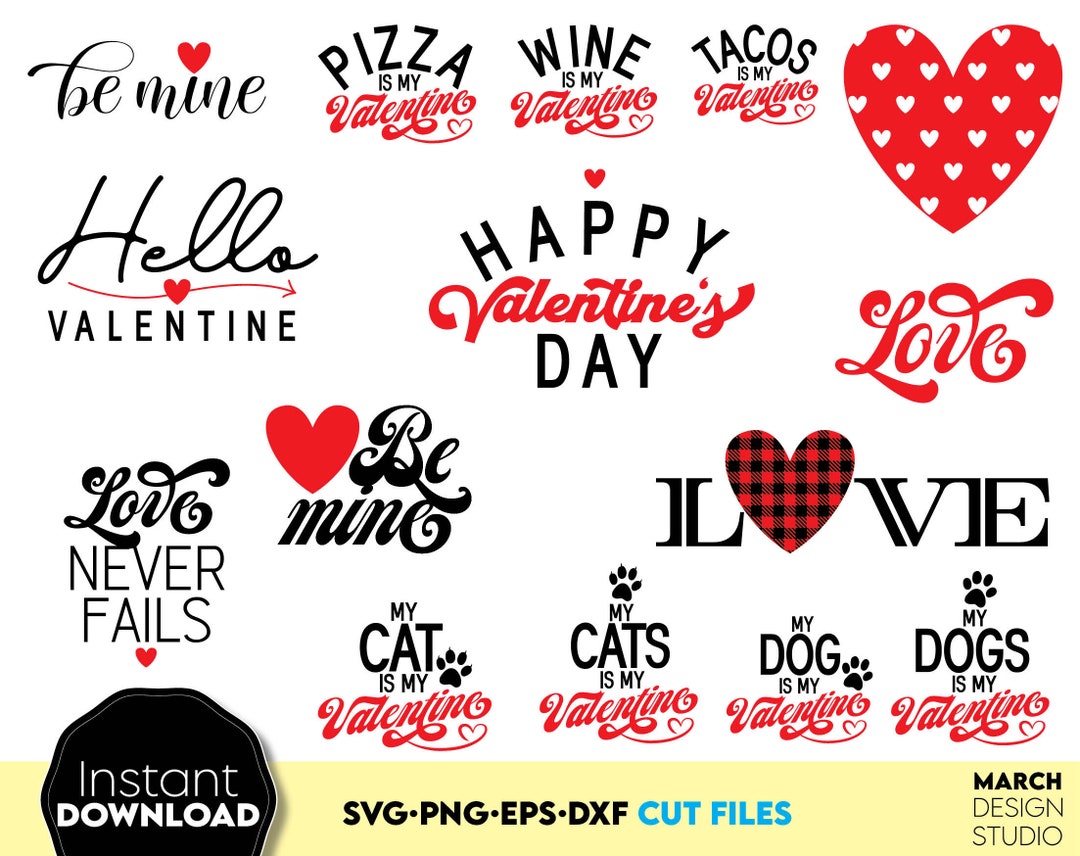 Valentine's Day SVG Bundle: Love Quotes, Tee Shirt Designs Digital ...