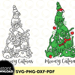 Joyeux Noël cadeau Svg pour chat maman Svg, arbre de Noël de chat Svg de chat de Noël, Kitty Noël Png, svg de chat de Noël, chat drôle Noël