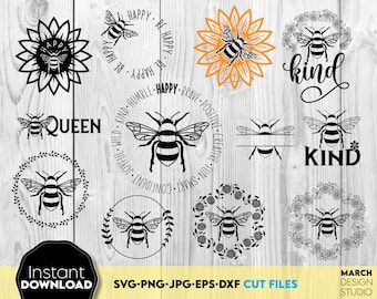 Bee Kind SVG-bundel: inspirerend shirtontwerp, bijenclipart (commerciële licentie, digitale download)