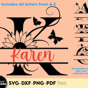 Butterfly Split Monogram svg, png, dxf | Clipart de Monograma de Borboleta | Gráfico de Letra de Borboleta | Pacote de Alfabeto Floral | Nome Monograma Svg