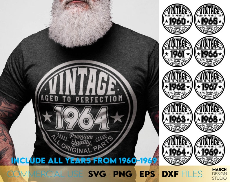 Vintage Aged To Perfection Birthday SVG Bundle 1960 1969 Digital vintage-aged-to-perfection-birthday-svg-bundle-1960-1969-digital