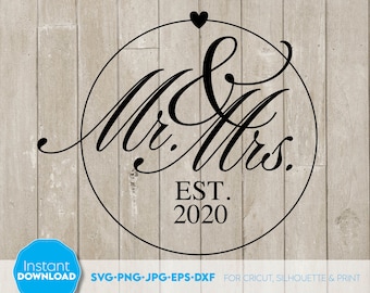 Sr. y Sra. Est. 2025 SVG: Diseño de letrero de boda (descarga digital)
