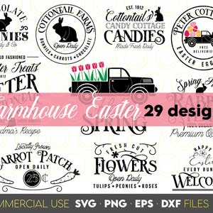 Oster-Bundle SVG PNG, Oster-Bauernhaus-Svg-Bundle, Fröhliche Ostern Sommer-Svg, Oster-Svg, Oster-Bauernhausdekor, Hallo Frühlings-Svg, Baumwollschwanz-Svg