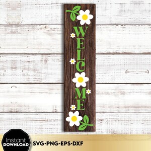 Floral vertical Bonjour printemps porche signe svg png dxf, fichiers svg de signe de bienvenue floral Pâques pour Cricut