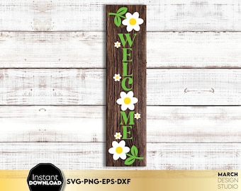 Floral Welcome Spring porche signe fichiers SVG, PNG, DXF