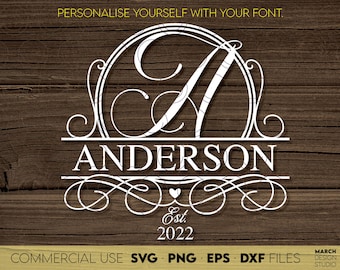 Gesplitst monogramframe SVG | Familienaambord, digitale download voor bruiloft