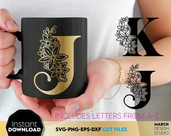 Bloemenlettermonogram SVG PNG: initiaal alfabet, bruiloft, digitale download