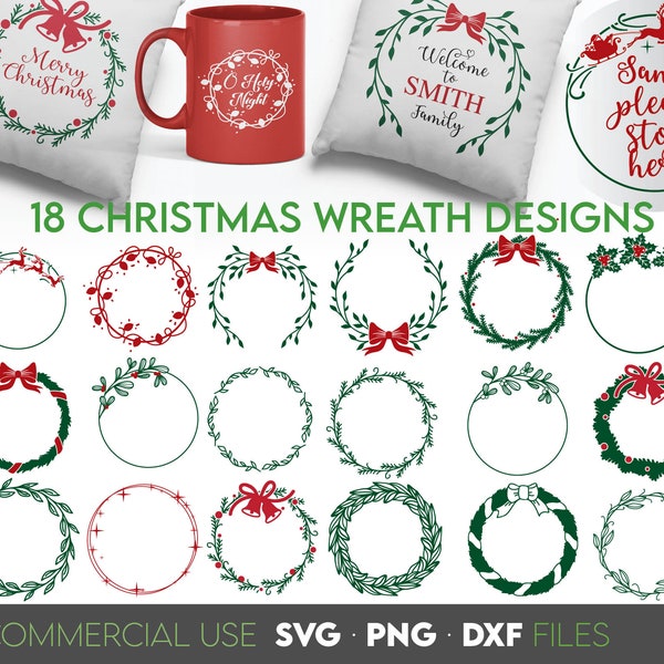 Couronne de Noël SVG | Couronne SVG | Couronne de houx SVG | Noël Noël | Svg baies de houx | Fichiers pour Cricut Silhouette | Clipart couronne