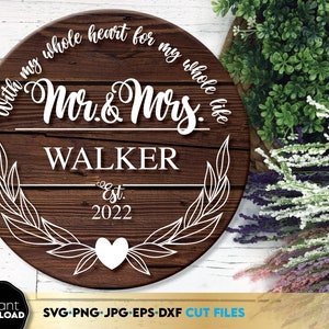 mr und mrs Kreis Monogramm svg | Nachname Hochzeit Zeichen svg | frisch verheiratet svg | Ehe | svg Datei für Cricut digitaler Download