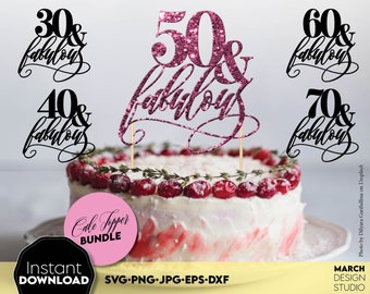 Milestone Birthday Cake Topper SVG Bundle: 30th-70th, Cricut Ready Digital Download