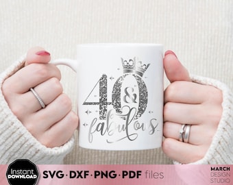 40 and Fabulous SVG, Silver Glitter Birthday Design (Digital Download)