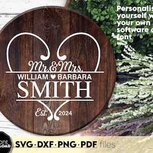 Sr. y Sra. Est. 2025 SVG Png Boda Nombre Dividido Monograma SVG, Letrero de Bienvenida de Boda Personalizado SVG, Letrero de Apellido Svg, Archivos Cortados con Láser, Archivos Cortados