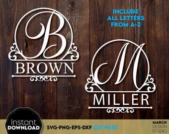 Split Monogram SVG: Family Name Initial, Wedding Decor (Digital Download)