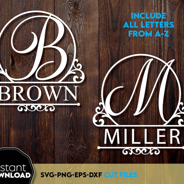 Split Monogram SVG: Family Name Initial, Wedding Decor (Digital Download)