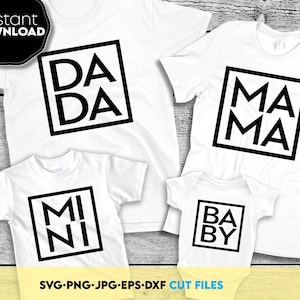 Camisa Dada Png Svg, Camisa Mama Png Svg, Camisa Bebé SVG, Camisa Mini Svg, Paquete Svg De Camisas Familiares A Juego, Archivos Svg Para Cricut Silhouette