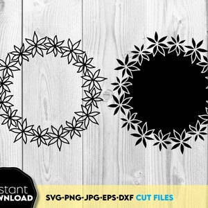 Corona de flores SVG con monograma / Corona de flores SVG / Archivo de corte de arte floral / Flor dibujada a mano SVG / Archivos Svg de monograma de flor para Cricut / Flor png dxf