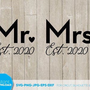 Sr. y Sra. svg, apellido svg, letrero de boda svg, matrimonio svg, letrero de Sr. y Sra., Sr. y Sra., recién casados svg, luna de miel svg png dxf