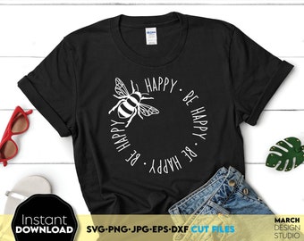 Bee SVG: Hand Lettered Bee Kind & Happy Quote Digital Download
