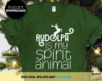 Rudolph es mi animal espiritual SVG, cita divertida de reno navideño, diseño de camiseta navideña, archivo de corte de humor navideño