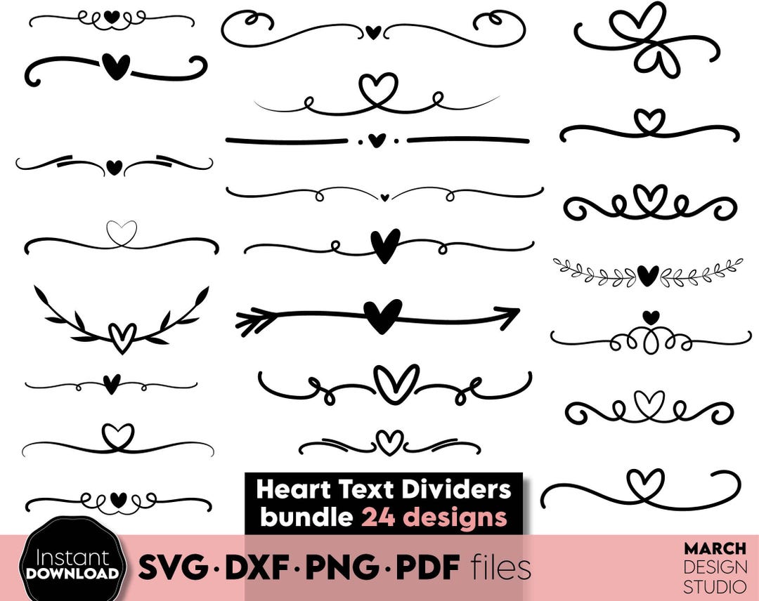 Simple Text Dividers Svg Decorative Lines Bundle Heart Dividers