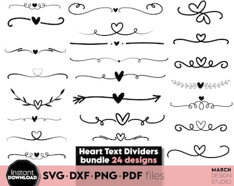 Decoratieve tekstscheidingslijnen SVG-bundel: hart, bruiloft, digitale download
