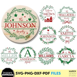 Split Christmas Wreath SVG Bundle: Monogram Frame, Ornaments Digital Download