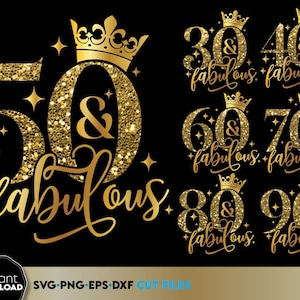 Geburtstag SVG Bundle 30. und fabelhaftes SVG 40. und fabelhaftes SVG 50. und fabelhaftes svg 60. und fabelhaftes svg Glitzer Geburtstag Sublimation