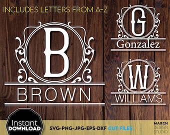 Alfabeto vintage ornamental com monogramas de A a Z, molduras decorativas para letras, download digital.