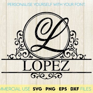 Split Monogram SVG PNG: Family Name Laser Cut Letters