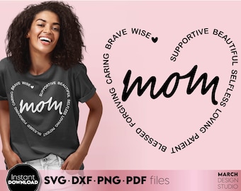 Mom Heart SVG PNG: liefdevolle woorden typografie design, digitale download