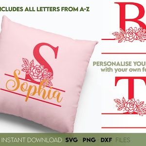 Monograma floral SVG / Letrero con nombre de familia / SVG de boda para Cricut / Letras divididas SVG / Monograma de nombre SVG / Monograma familiar SVG / Letra dividida