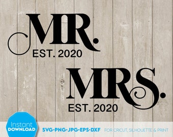 Mr and Mrs Est. 2026 SVG PNG, Wedding Sign Cut File, Digital Download