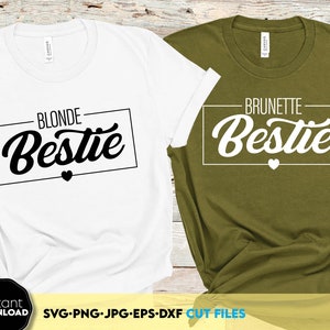 blond en brunette - besties hart svg - besties shirt voor 2 - beste vrienden PNG - vrienden svg voor cricut - geschenken beste vrienden - Bff Svg Png