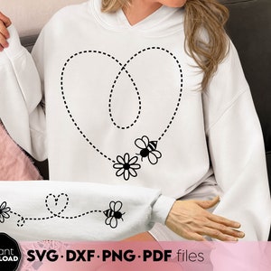Daisy Svg Png - Bee Svg - Heart Dotted Line Svg - Honeybee Bumblebee - Heart Trail - Heart Path - Svg file for Cricut, Silhouette