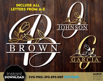 Floral Split Monogram SVG: Family Name Design (Digital Download)