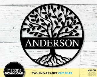 Family Tree SVG, Split Monogram Design Digital Download